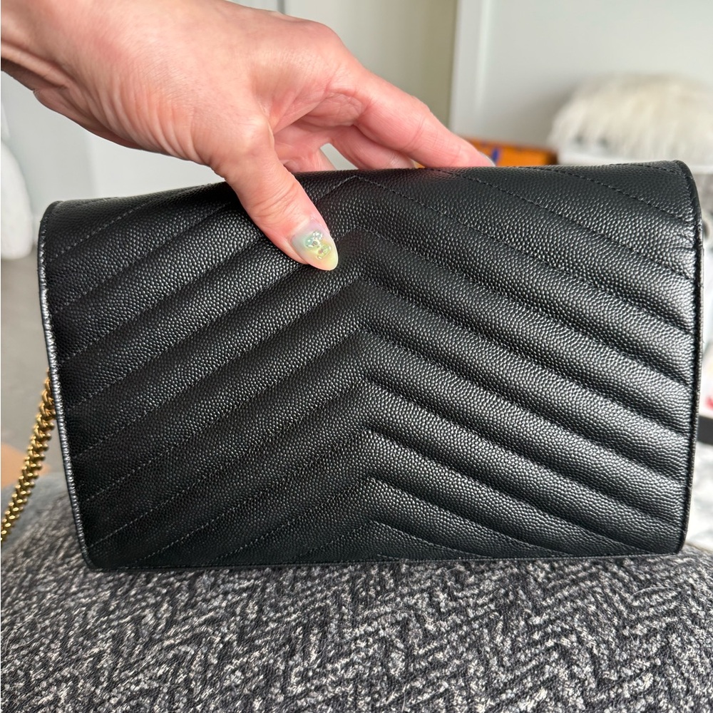 Yves Saint Laurent Black Chevron Clutch with Gold Chain - Picture 6 of 8